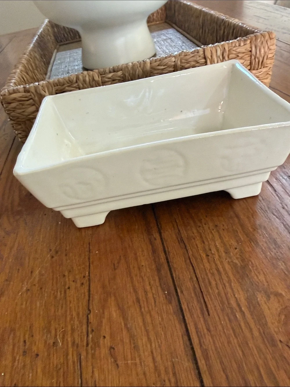 Vintage Cream Ceramic Rectangular Footed Planter/Catchall Tray